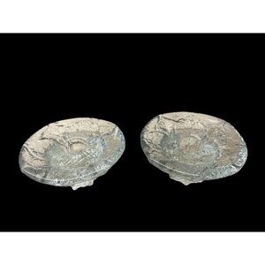 Set of 2 BLENKO Candle Holders Clear Glass Sunflower Pattern Mid-Century Modern